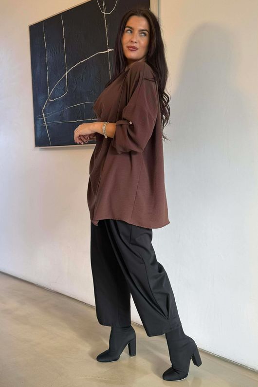 Suki Drape Cowl Blouse Chocolate /10=